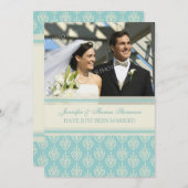 水のクリーム色の写真のたった今結婚しましたの発表カード 案内状 (正面/裏面)