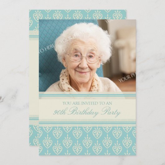 水のクリーム色の写真の第90バースデーパーティ招待状 招待状 (正面/裏面)