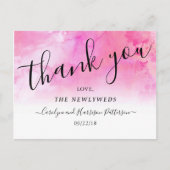 水のグラデーション色が結婚ありがとうはがき – ピンク 案内ポストカード (正面)