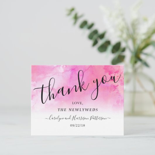 水のグラデーション色が結婚ありがとうはがき – ピンク 案内ポストカード (スタンド正面)