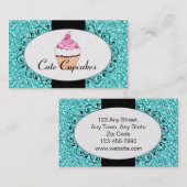 水のグリッターのかわいいカップケーキのベーカリー 名刺 (正面/裏面)