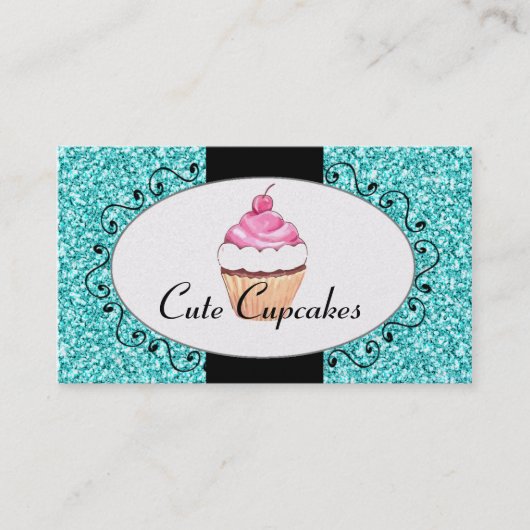 水のグリッターのかわいいカップケーキのベーカリー 名刺 (正面)