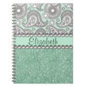 水のグリッターのペイズリーのラインストーンのプリントパターン ノートブック (正面)