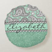 水のグリッターのペイズリーのラインストーンのプリントパターン ラウンドクッション (裏面)
