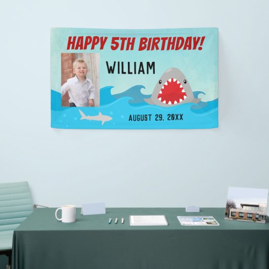 水のサメ少年フォトシャーク誕生日パーティー 横断幕 (トレードショー)