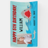 水のサメ少年フォトシャーク誕生日パーティー 横断幕 (縦)