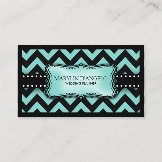 水のシェブロンの青および黒いウェディングプランナー 名刺 (正面)