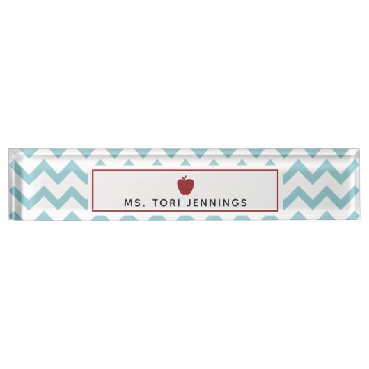 水のシェブロン赤いAppleの先生 デスクネームプレート (正面)