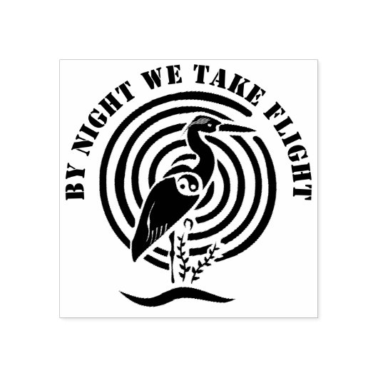 水のシルエットに立つブラッククレーン ラバースタンプ (インプリント)