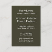 水のジョーゼットのブロケード、ヴィンテージおよびオリーブ 名刺 (裏面)