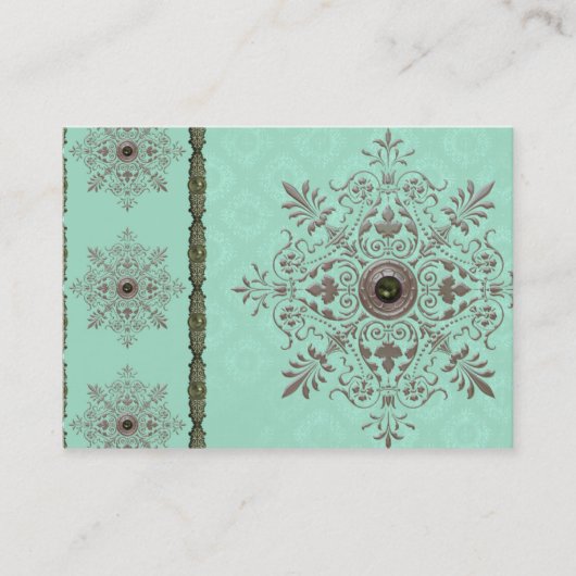 水のジョーゼットのブロケード、ヴィンテージおよびオリーブ 名刺 (正面)