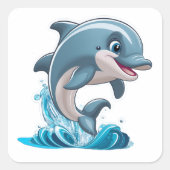 水のステッカーから不思議なイルカが飛び出す スクエアシール (正面)