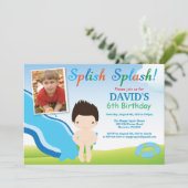 水のスライドプールパーティーの誕生日招待状 男の子 招待状 (スタンド正面)