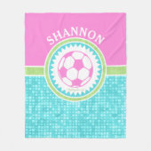 水のタイルとの三色のパステル調のサッカー フリースブランケット (正面)