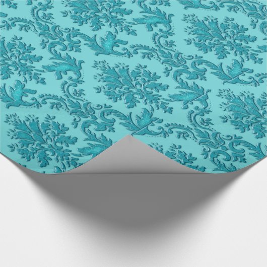 水のターコイズのダマスク織の包装紙 ラッピングペーパー (角)