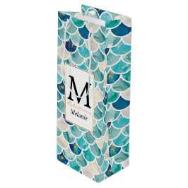 水のターコイズの大理石の人魚の魚スケール ワインギフトバッグ