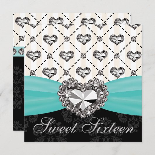 水のダイヤモンドのハートのSweet sixteenの招待状 招待状 (正面/裏面)
