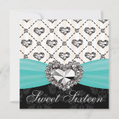 水のダイヤモンドのハートのSweet sixteenの招待状 招待状 (正面)