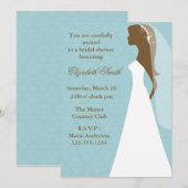 水のダマスク織パターンブライダルシャワー 招待状 (正面/裏面)