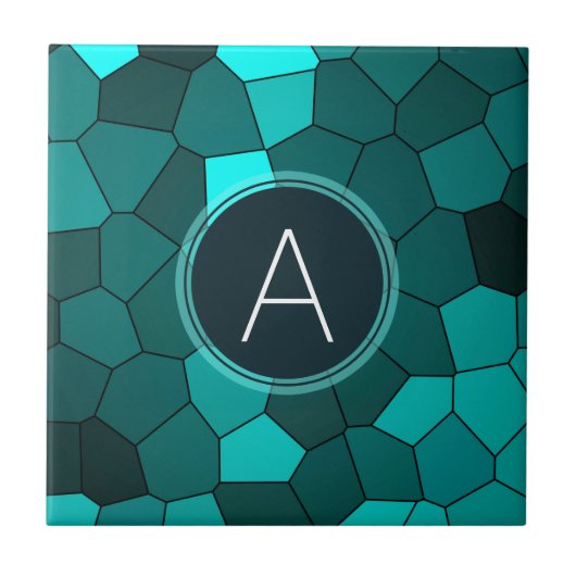 水のティール（緑がかった色）のステンドグラスのモザイク タイル (正面)