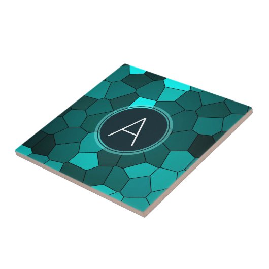 水のティール（緑がかった色）のステンドグラスのモザイク タイル (側面)