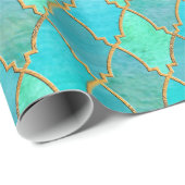 水のティール(緑がかった色)のミントの金ゴールドの東洋のモロッコのタイルパターン ラッピングペーパー (ロールコーナー)