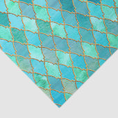 水のティール(緑がかった色)のミントの金ゴールドの東洋のモロッコのタイルパターン 薄葉紙 (詳細)