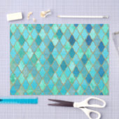 水のティール(緑がかった色)のミントの金ゴールドの東洋のモロッコのタイルパターン 薄葉紙 (クラフト)