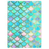 水のティール(緑がかった色)の青い水彩画の人魚はパターンをはかりで測ました クリップボード (裏面)