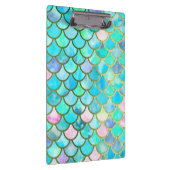 水のティール(緑がかった色)の青い水彩画の人魚はパターンをはかりで測ました クリップボード (右)