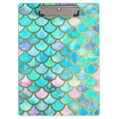 水のティール(緑がかった色)の青い水彩画の人魚はパターンをはかりで測ました クリップボード (正面)