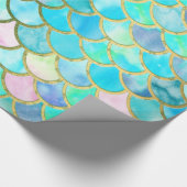 水のティール(緑がかった色)の青い水彩画の人魚はパターンをはかりで測ました ラッピングペーパー (角)