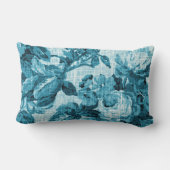 水のティール（緑がかった色）の青緑の花のToileの生地No.5 ランバークッション (裏面)