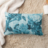 水のティール（緑がかった色）の青緑の花のToileの生地No.5 ランバークッション (ブランケット)