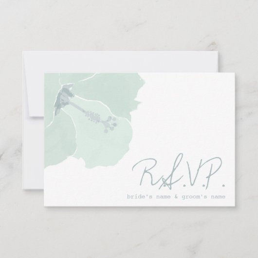 水のハイビスカスの花の熱帯ビーチ結婚式RSVP 出欠カード (正面)