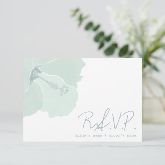 水のハイビスカスの花の熱帯ビーチ結婚式RSVP 出欠カード (スタンド正面)