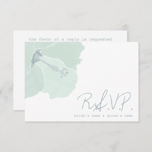 水のハイビスカスの花の熱帯ビーチ結婚式RSVP 出欠カード (正面/裏面)