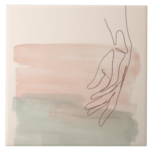 水のパステルの一線グラフィックスケッチの手 タイル (正面)