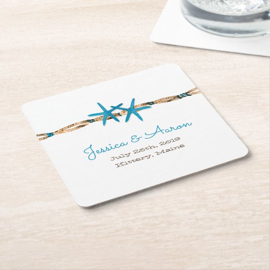 水のヒトデおよびロープの結婚式 スクエアペーパーコースター (アングル)