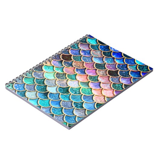 水のピンクの人魚のグリッターのスケールの人魚のスケール ノートブック (左側)