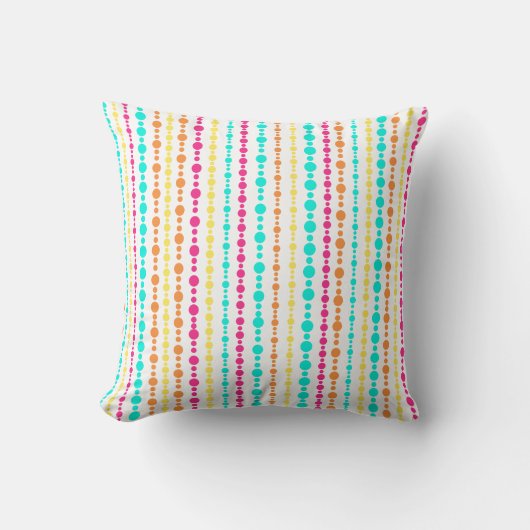 水のピンクの点のストライブ柄16" x16"枕 クッション (正面)