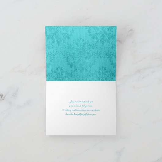 水のブラウンの白い花のダマスク織のサンキューカード サンキューカード (内部)