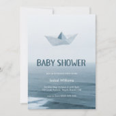 水のベビーシャワーに水彩折り紙ボート 招待状 (正面)