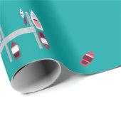 水のボートのドックピンクおよび赤 ラッピングペーパー (ロールコーナー)