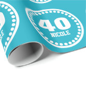 水のモダンの第40誕生日の名前をカスタムするV15 ラッピングペーパー (ロールコーナー)