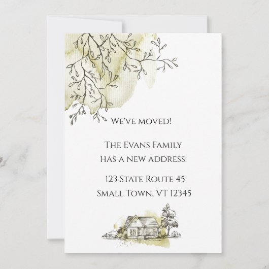 水のモダン色のスケッチの移動の発表 案内状 (正面)