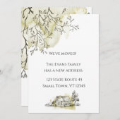 水のモダン色のスケッチの移動の発表 案内状 (正面/裏面)