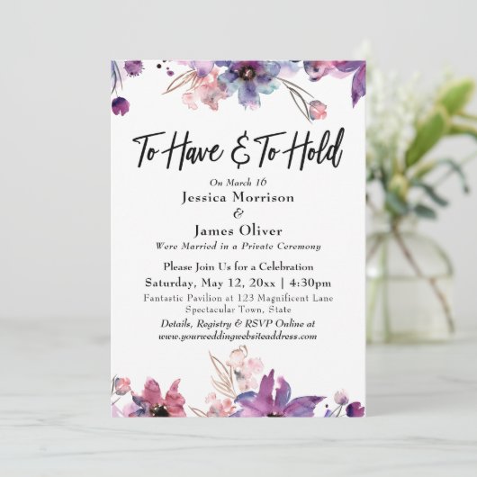 水のモダン色の花模様を持つおよび保持する 招待状 (スタンド正面)