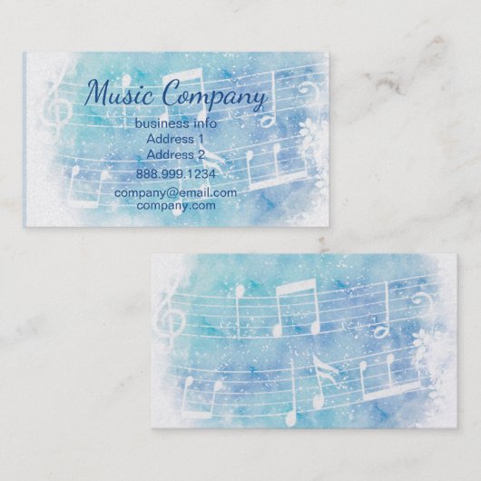 水のモダン色の音楽ノート 名刺 (正面/裏面)