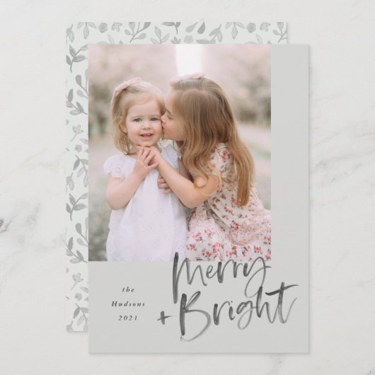 水のモダン色スクリプトSage Green明メリーるい シーズンカード (正面/裏面)